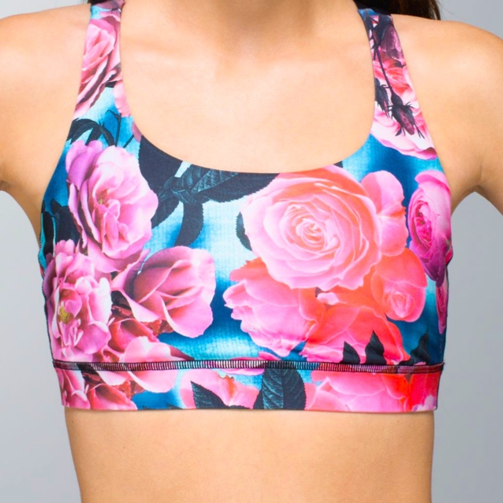 Lululemon Energy Secret Garden Floral/ black Sports Bra woman’s 8